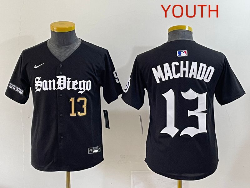 Youth 2025 San Diego Padres #13 Machado Black Five generations Joint Name Nike MLB Jersey style 10->youth mlb jersey->Youth Jersey